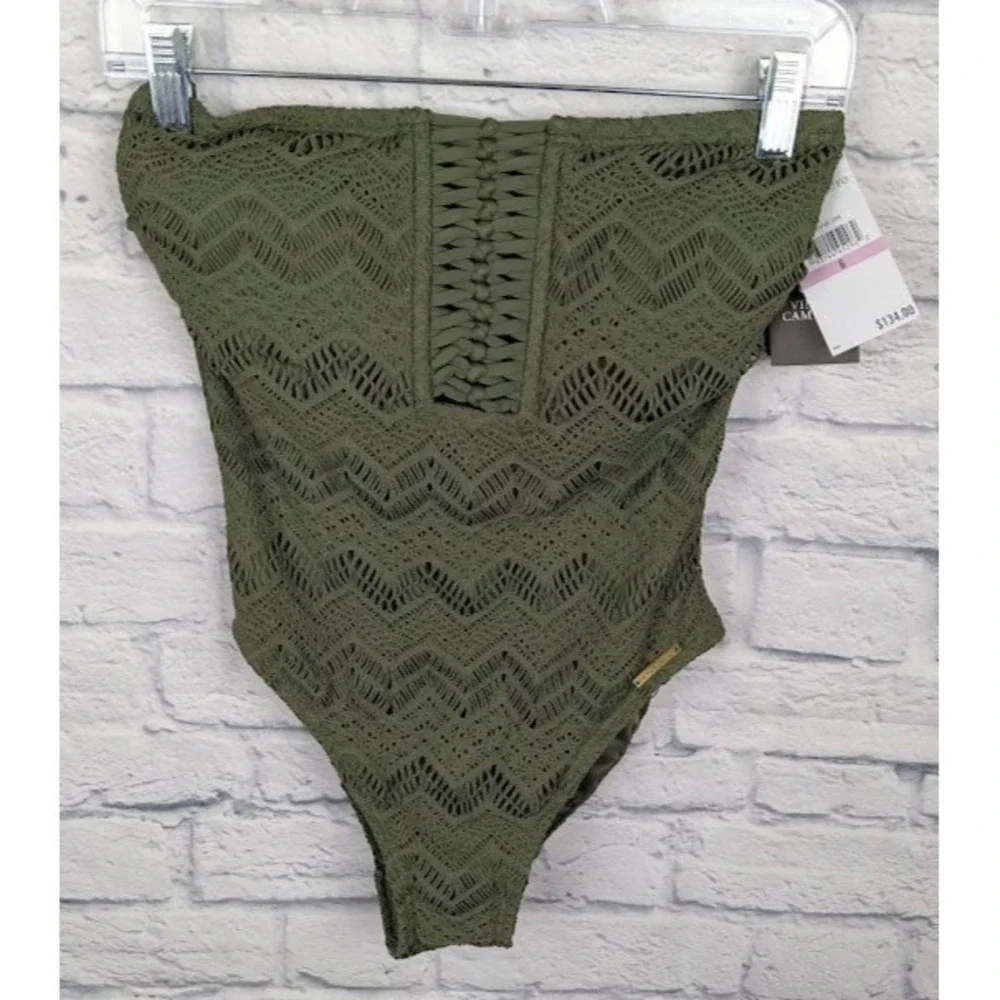 Vince Camuto Women's Green Crochet Bandeau One-Piece Swimsuit Size 6